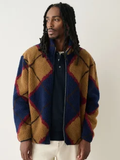 Discount Next Argyle bleu marine/marron fauve - Zippé sur toute la longueur - Polaire imprimée