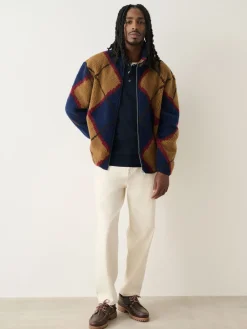 Discount Next Argyle bleu marine/marron fauve - Zippé sur toute la longueur - Polaire imprimée