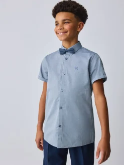 Sale Baker by Ted Baker Chemise Bleu à Manches courtes avec Nœud Cravate
