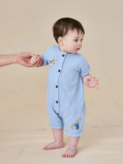 Clearance Jojo Maman Bébé Barboteuse Peter Rabbit™ en étamine boutonnée sur le devant 100% coton