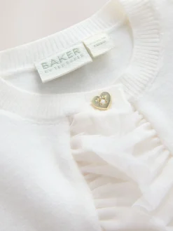 Best Baker by Ted Baker Blanc - Cardigan ourlet à volants en maille