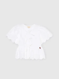 Angel & Rocket Blanc - Chemisiers Ria Broderie Cravate devant Péplum