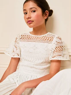Lipsy Blanc - Combinaison d'occasion en dentelle à manches volantes (5-16yrs)