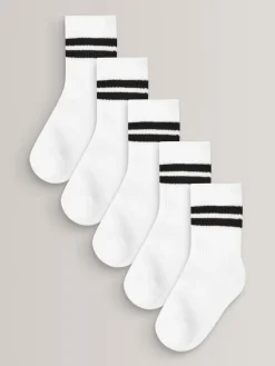 Hot Next - Cushioned Semelle intérieure Cotton Rich Ribbed Tipped Chaussettes 5 Lot Blanc