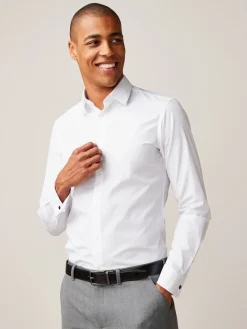 Clearance Next Blanc - Slim Fit (Slim Fit) - Chemise intelligente à double poignet facile d’entretien