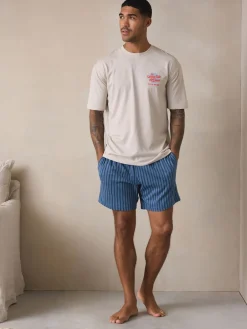 Next Blanc/Bleu - Ensemble pyjama graphique en jersey à manches courtes|Homme Pyjamas|Vêtements Détente