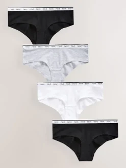 Best Next Blanc/Noir/Gris - Lot de 4 culottes à logo en coton Court