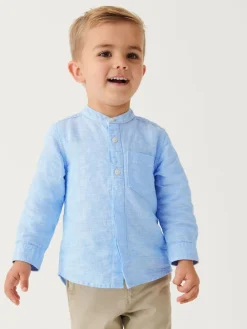Sale Next Bleu - Chemise Lin Mix à col grand-père (3mths-7yrs)