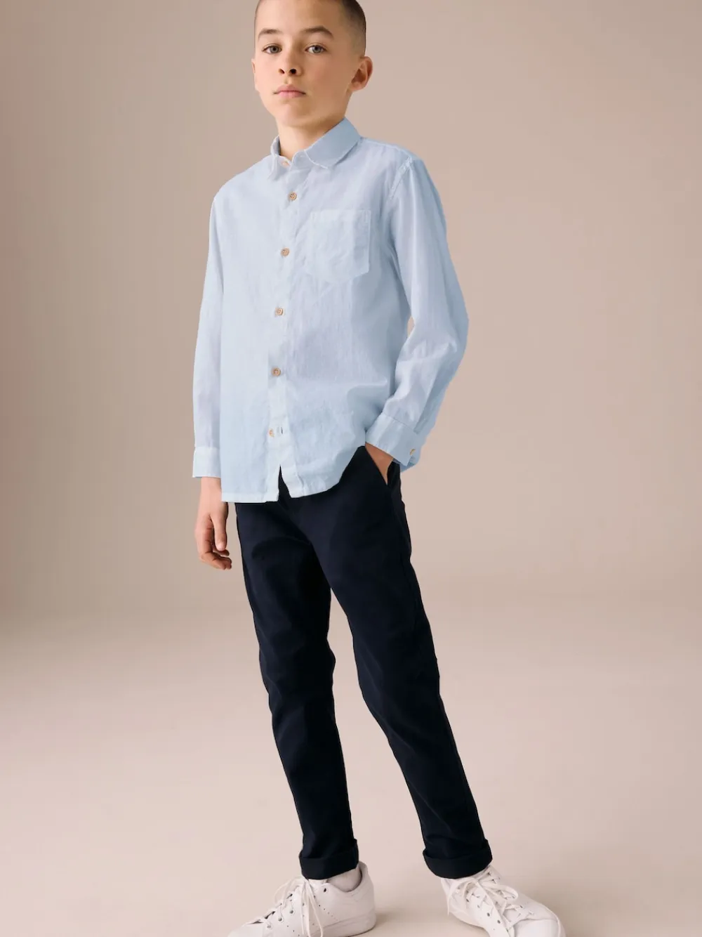Sale Next Bleu - Chemise manches longues 100% lin (3-16ans)