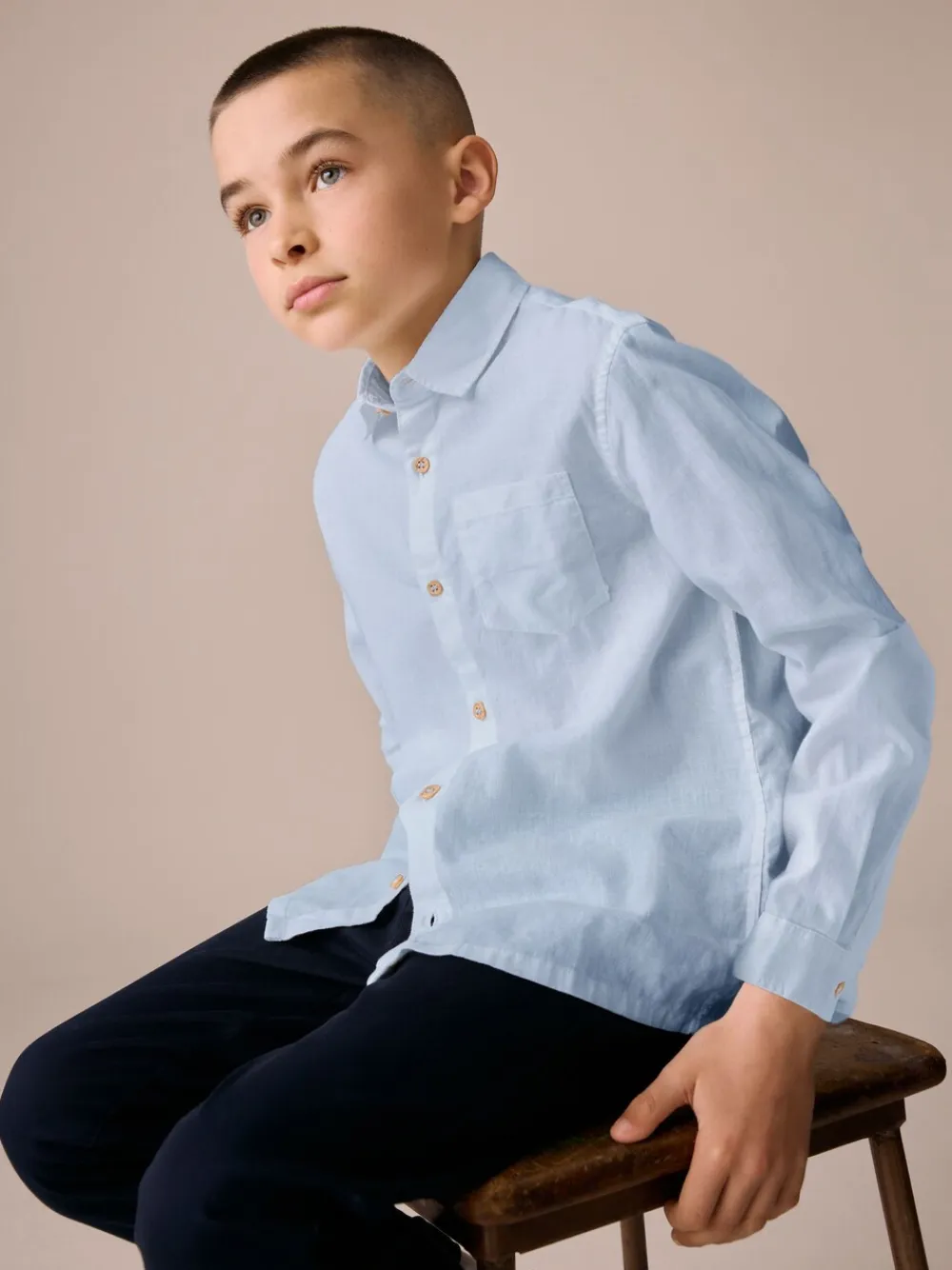 Sale Next Bleu - Chemise manches longues 100% lin (3-16ans)
