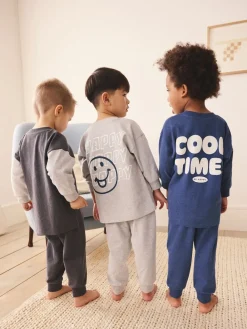 Best Next Bleu / Gris Slogan - Lot de 3 pyjamas décontractés (9mois à10ans)