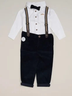 Outlet Little Gent - nœud papillon en velours côtelé avec nœud papillon et pantalon avec bretelles Bleu