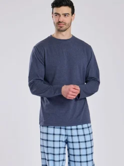 Best Loungeable Bleu - Ensemble pyjama haut en jersey et pantalon à carreaux brossé