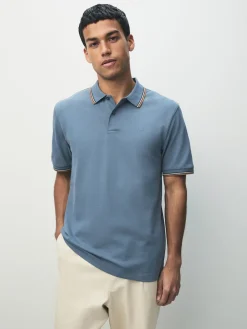 Online Next - Polo coupe classique à manches courtes et liserés Bleu