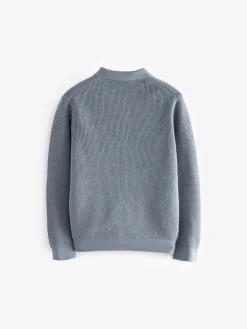 New Next - Polo texturé à manches longues (3-16ans) Bleu