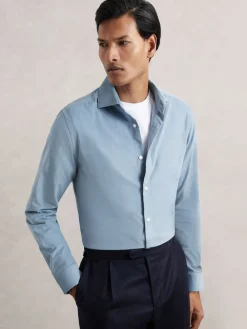 Sale Reiss Bleu avio - Chemise à col italien en velours côtelé de coton Velma