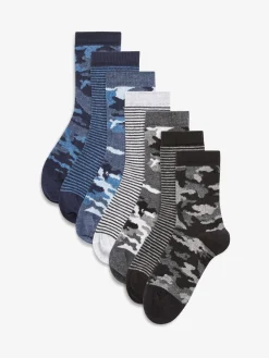 Best Next - Paquet de chaussettes en coton riche 7 Bleu camouflage/rayures