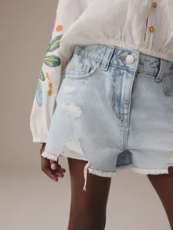 New Next Bleu clair - 100Shorts en coton % Frayed Edge Distressed (3-16yrs)