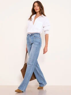 Online Lipsy Bleu clouté à délavage moyen - Jeans Ample