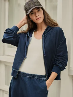 Clearance Next bleu foncé - Sweat à capuche zippé en jersey Denim