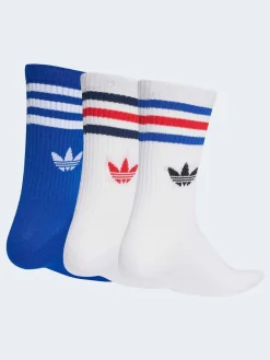 Clearance adidas originals - Col rond - 3-Rayures Chaussettes Col rond 3 paires Bleu Foncé/Blanc