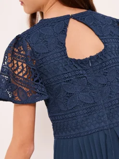 Best Lipsy Bleu marine - Combinaison d'occasion en dentelle à manches volantes (5-16yrs)