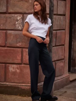 Online Next Bleu marine à fines rayures - Pantalon ample en jersey point de Rome lissant