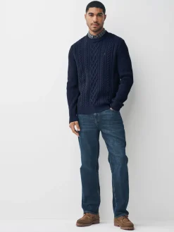 Best Next Bleu marine - Pull chemise à torsade Aran Coupe classique