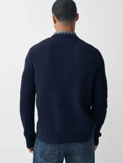 Best Next Bleu marine - Pull chemise à torsade Aran Coupe classique