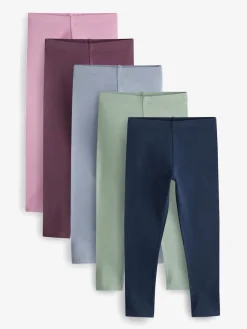 New Next - Lot de 5 leggings (3-16ans) Bleu marine / Rose / Vert sauge / Bleu jean