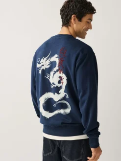 Best Next Bleu marine lavé - Sweat Imprimé Col ras du cou graphique