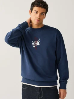 Best Next Bleu marine lavé - Sweat Imprimé Col ras du cou graphique