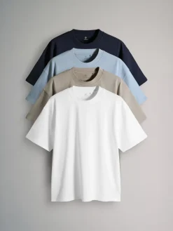 Sale The Set Bleu marine/bleu/marron/blanc - lot de 4 t-shirts en coton à manches courtes