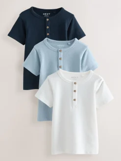 Best Next Bleu marine/bleu/pierre - T-shirts à manches courtes à col Henley Lot de 3 (3mois7ans)