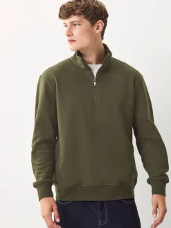 Discount Next Bleu marine/vert kaki - Lot de 2 sweat-shirts à col zippé en jersey épais riche en coton
