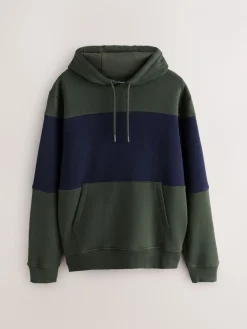 Sale Next Bleu marine/vert kaki - Sweat à capuche à enfiler - Sweat-shirt color block
