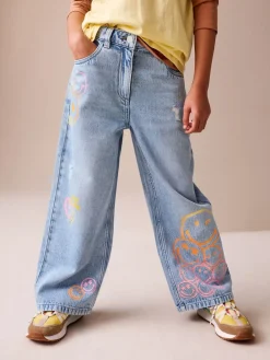 Clearance Next Bleu moyen - Jean ample imprimé SmileyWorld® (3-16ans)