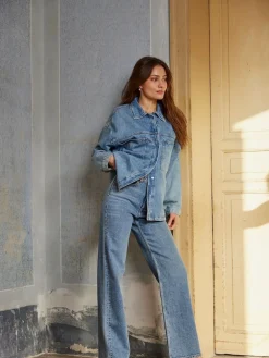 Best ONLY Bleu moyen - Taille haute Ample 100% Coton Jeans