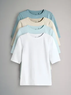 The Set Bleu/bleu clair/Crème/Blanc - lot de 4 t-shirts à manches mi-longues à col rond