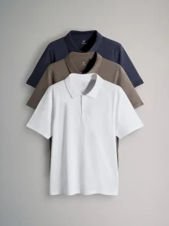 Best The Set Bleu/Marron/Blanc bleu marine - lot 3 polos en jersey de coton à manches courtes