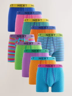 Best Next - Lot de 10 - Boxers avec ouverture sur le devant Bleu/Orange Pois lumineux