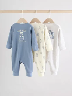 Sale Next Blue Milk Club - Combinaisons de nuit à fermeture éclair pour bébés 3 Pack (0mths-3yrs)