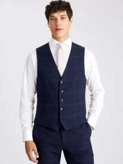 MOSS Carreaux noirs bleu marine - Habillé - Gilet de costume|Homme Gilets