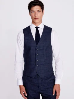 MOSS Carreaux noirs bleu marine - Coupe standard - Gilet de costume|Homme Gilets