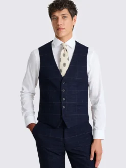 MOSS Carreaux noirs bleu marine - Ajusté - Gilet de costume
