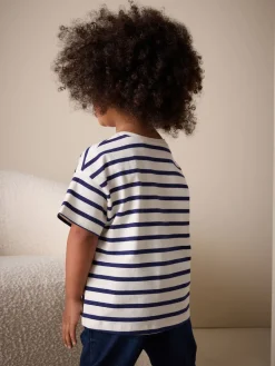 Best Next Cerise Écru/Bleu marine Rayure - T-shirt brodé à manches courtes (3mois à7ans)