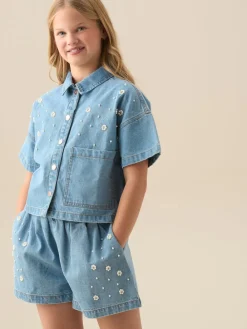 Angel & Rocket Chemise Zeta carrée en denim avec ornements| Chemises Et Chemisiers