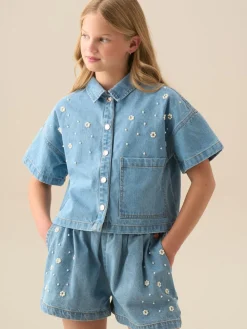 Angel & Rocket Chemise Zeta carrée en denim avec ornements| Chemises Et Chemisiers