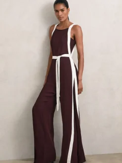 Clearance Reiss Couleur bourgogne / crème - Combinaison Ceinturé Ample Salma Color-block