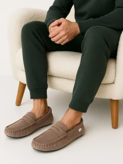 Totes Crème - Mocassin Isotoner en daim pour homme avec déperlant|Homme Chaussons